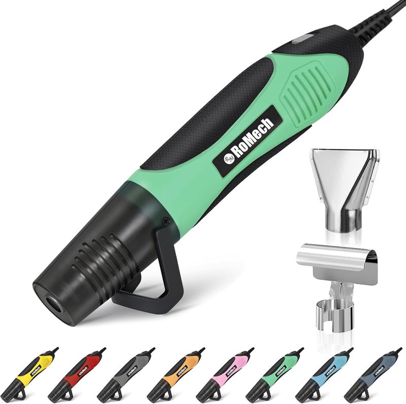ROMECH 350W Heat Gun with 2 Nozzles, Dual Temp Heat Gun 400°F-660°F, Fast Heat Hot Air Gun with Overload Protection for DIY Craft Embossing Shrink Wrapping (Green) - Image 1